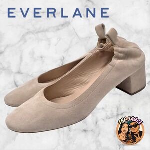 Everlane The Day Heel Womens 10 Tan Suede Block Heel Made in Italy Luxury Pumps